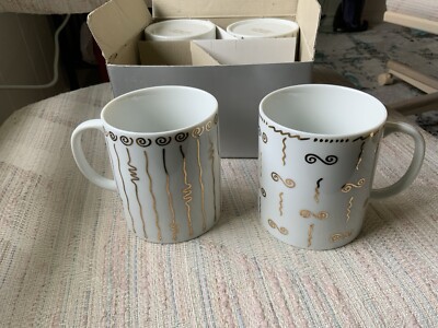 FOUR CENTURION COLLECTION COFFEE MUGS GOLD SCROLLS NEW IN BOX MADE IN JAPAN