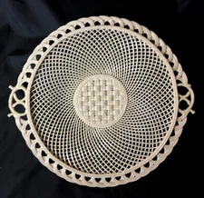 IRISH BELLEEK C1940 ROUND 4 STRND BASKET PLT W/HNDLS