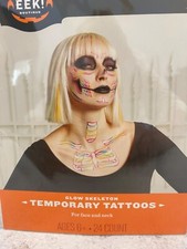 Hyde And Eek Glow Skeleton Temporary Tattoos for Ages 6 for face and neck