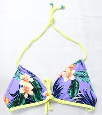 Kamoni Women's Triangle Tropical Print Halter Bikini Top WR4 Purple Small NWT