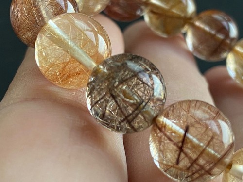 Quality Natural Rutilated Quartz hair Crystal Bracelet reiki healing 12mm 67746 - Picture 5 of 7