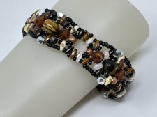 Beautiful Handmade Tiger's Eye Multicolor Seed Bead 7.25" Toggle Bracelet