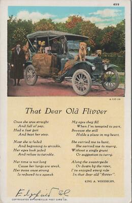 Postcard Car Poem That Dear Old Flivver 