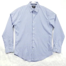 Nordstrom Shirt Tech Smart Mens 16 Blue White Check Trim Fit Stretch Button-Up