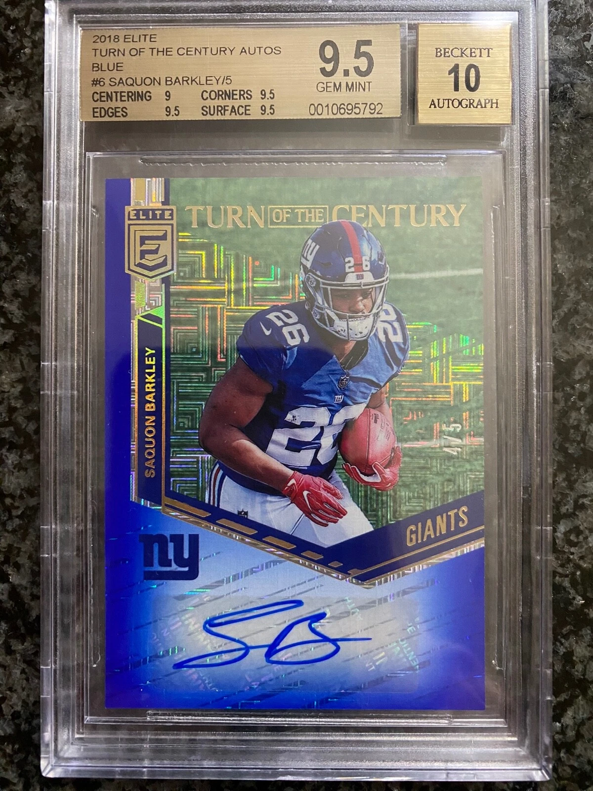 Saquon Barkley Panini Donruss Elite Turn of the Century Autograph #SB Blue