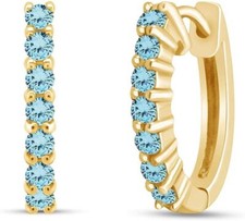 Front Hoop Earrings Round Cut Simulated Birthstone 14K Yellow Gold Plated Silver