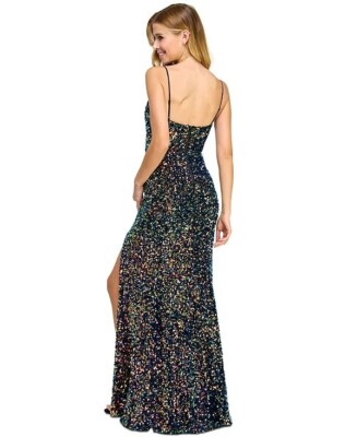 green emerald velvet dress Crystal Embellished Fit and Flare Dress La Divine CD779 – Sparkly Gowns main image 1