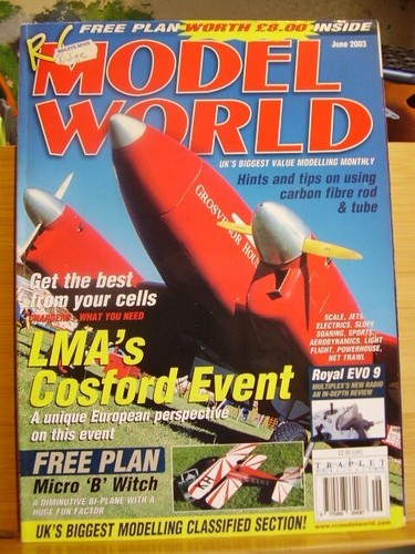 MODEL AIRCRAFT MAG R C MODEL WORLD 2003 JUNE 2003 31" SPAN MICRO B WITCH PLANS
