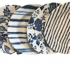 Modern Southern Home Salad Plates 4 Melamine Blue Floral 8.5 inch Set of 4 New