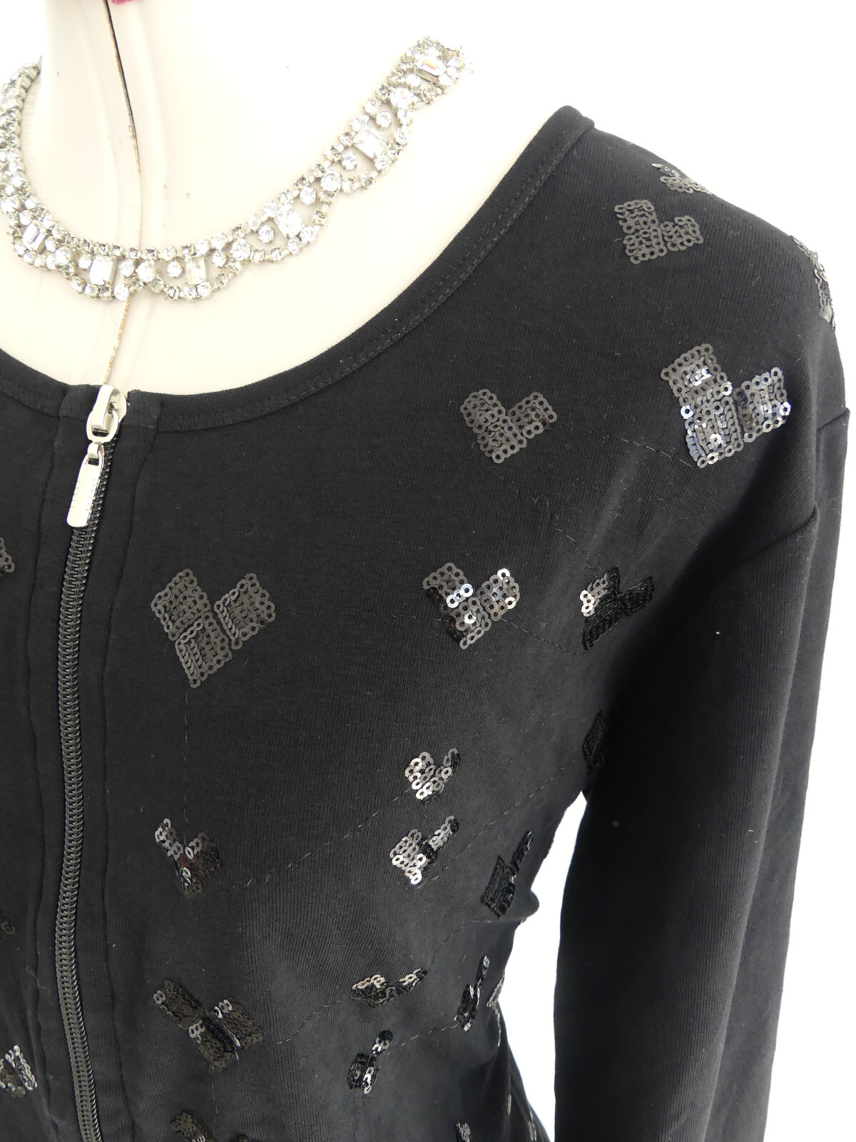 LA BELLE Black Sequin JACKET Size 14 Zip-Up Loveheart Hearts Valentines