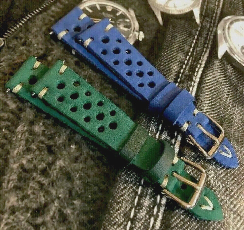 Cinturino Pelle Forata Rally Cinturino Orologio In Vera Pelle Forata Stile Racing/rally, Larghezze 18-22mm, Look Vintage, Senza Etichette Frena - Foto 3
