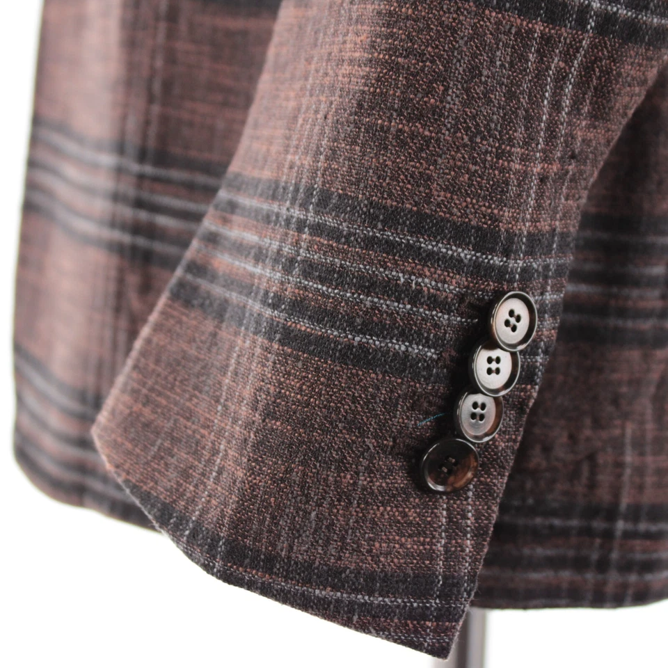 Abrigo deportivo Sartorio Kiton nuevo con etiquetas mezcla de lana talla 56R 46R EE. UU. en marrón con cuadros negros Foto 3 de 4