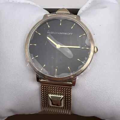 Rebecca Minkoff Gold-Tone Major Watch Mesh Studded Strap Black Dial New Rebecca Minkoff Major Rose-gold Tone Watch - Etsy main image 3