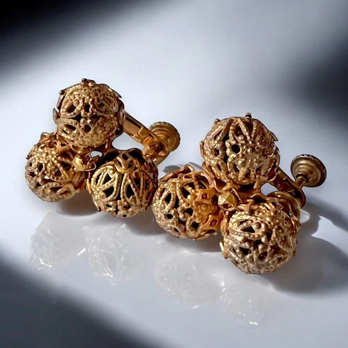 Miriam Haskell Gold Filigree Earrings Signed Screw Back Vintage Jewelry