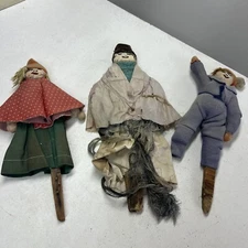 Lot Of 3 Vintage Handmade Folk Art Ground  Dolls