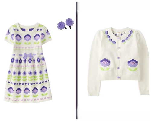 NWT Gymboree Girl Size 3T 4T 5T 6 LAVENDER Dress Sweater Hair Clips NEW