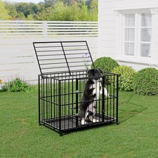 Stainless Steel Dog Crate for Large Dog,Collapsible Kennel w Locking Wheels Tray