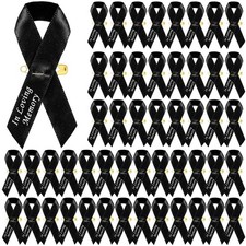 Ysleen 50 Pcs Memorial Day Black Funeral Ribbons Background and White