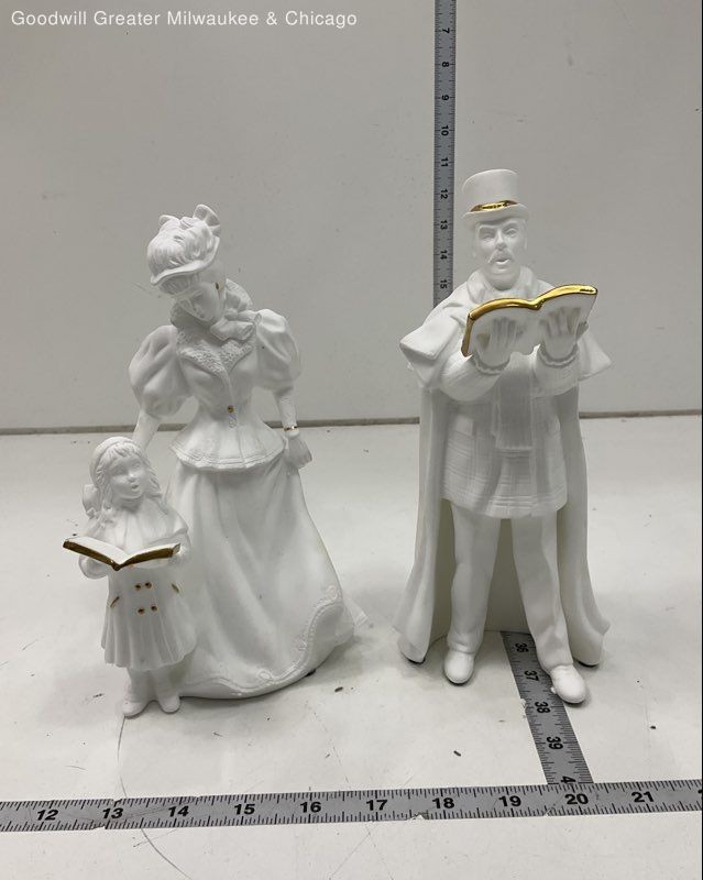 Lenox White Bisque Porcelain 'Carolers' Figurines Man, Woman with Child w/ COA