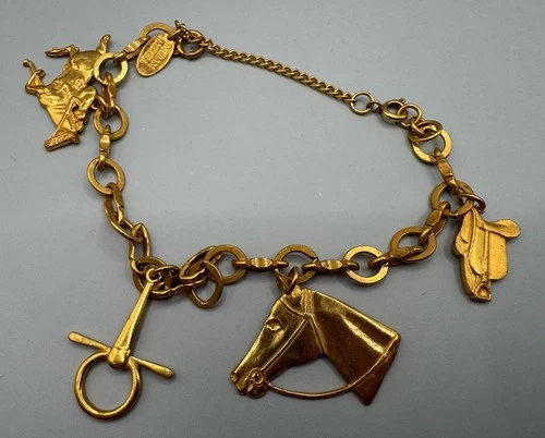 Rare Beautiful Vintage MIRIAM HASKELL Gold-tone Bracelet w Horses theme