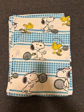 Vintage 80s Peanuts Snoopy and Woodstock Tennis Player Twin Flat Bed Sheet
