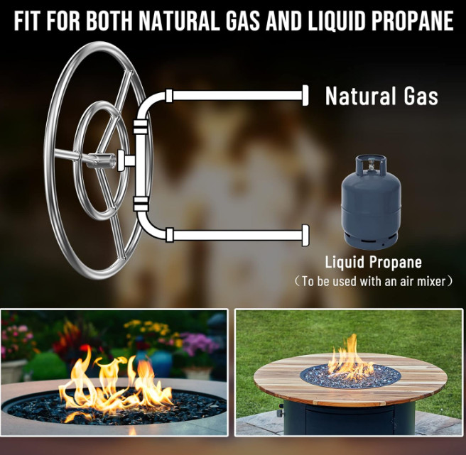 Skyflame 18 Inch Round Stainless Steel Fire Pit Burner Ring 18" Round - Dual Gas