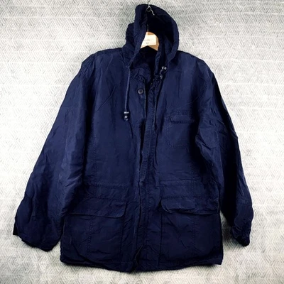 Vintage Coupe-Vent Veste Femme XL Bleu Capuche Multiples Poches Plein Air - Photo 1/4