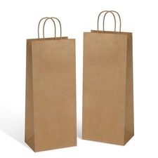 Kraft Paper Wine Bags with Handles 5.25x3.25x13 inch for Whiskey Spirits Bott...