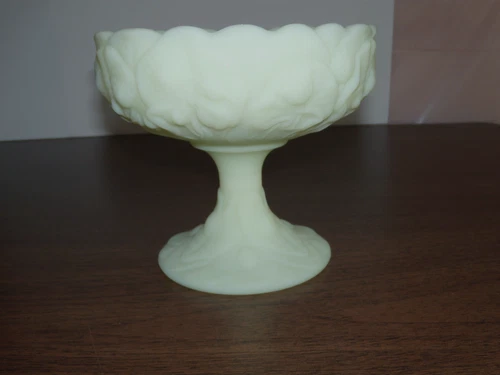 Vintage Fenton Lime Green Satin Glass Water Lily Compote NICE!!!