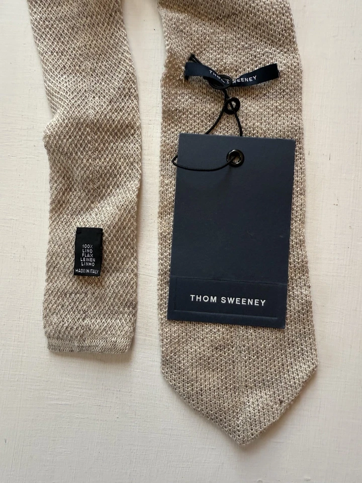 NWT THOM SWEENEY 100% FLAX LINEN NECK TIE Beige Made In Italy $170 - Image 3 of 4