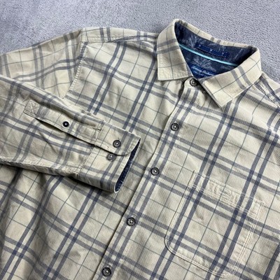 Tommy Bahama Mens Coastline Cord Plaid Corduroy Button Down Shirt Beige Blue M