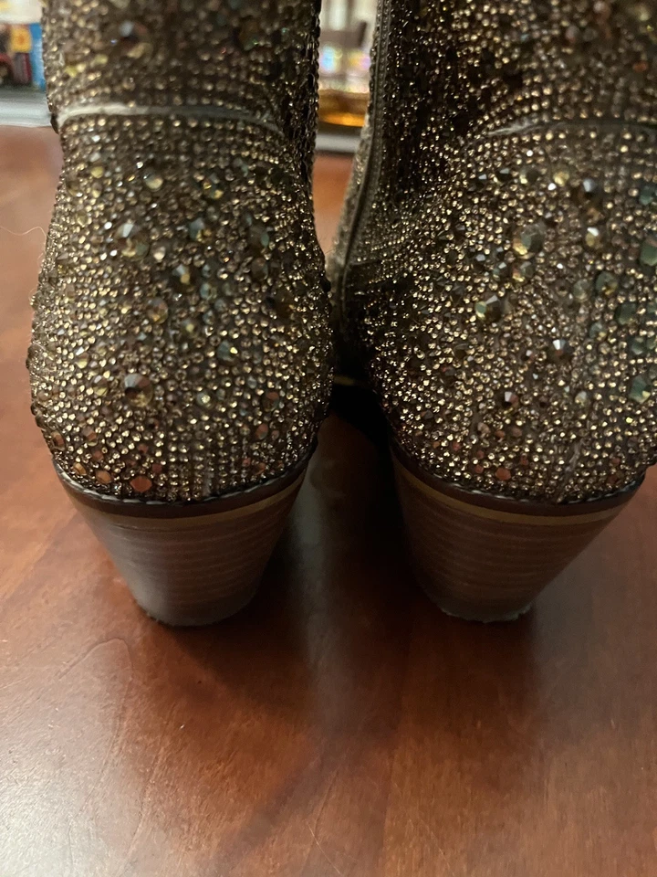 Hey Girl Corky’s tamanho 10 GOLD LANTEJOULAS BLING GLAM ANKLE BOOTS-ÓTIMO ESTADO - Imagem 3 de 4