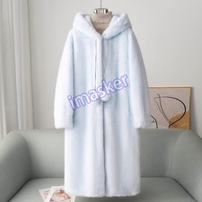 Winter New Knee Length Imitation Mink Coat Loose Women's Hooded Mink Fur Jacket