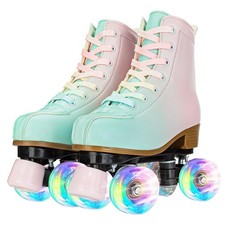 Roller Skates for Girls and Women, Fantastic Gradient Pink and Green PU Leath...