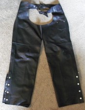HIMALAYA MOTOR BIKE WEAR BLACK LEATHER BIKER CHAPS SIZE XL