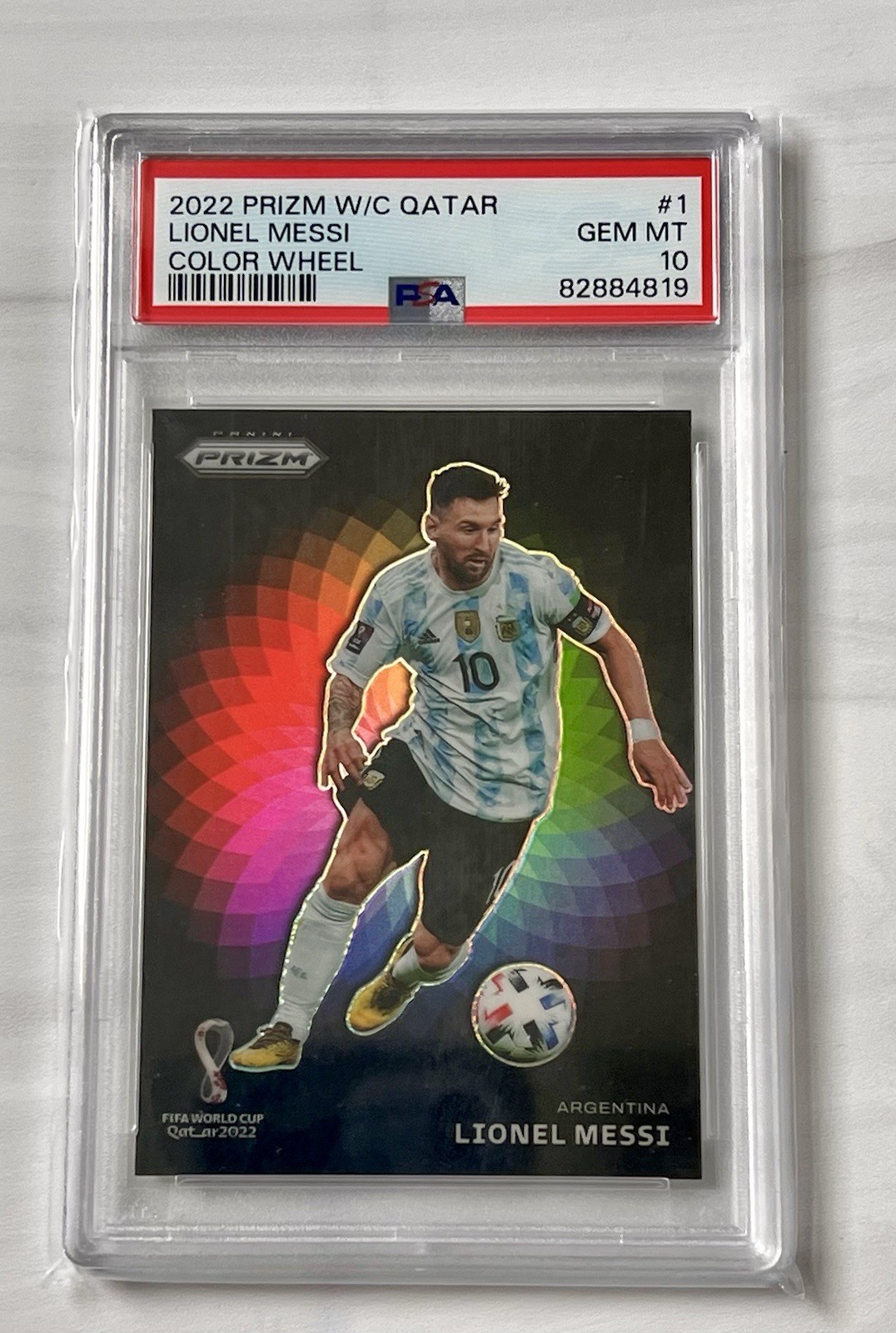 2022 PANINI PRIZM WORLD CUP QATAR COLOR WHEEL #1 LIONEL MESSI PSA 10 π view 1