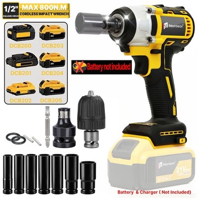 Cordless Electric Impact Wrench Drill 800Nm  1/2'' High Torque Fit DeWalt Battery