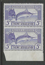 NEW ZEALAND SG563 1935 5d Ultramarine Marlin, Mint UMM Marginal Pair
