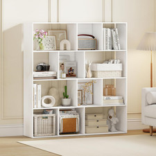 Modern 4-Tier Open Shelf Bookcase with 12 Compartments for Home Office, White