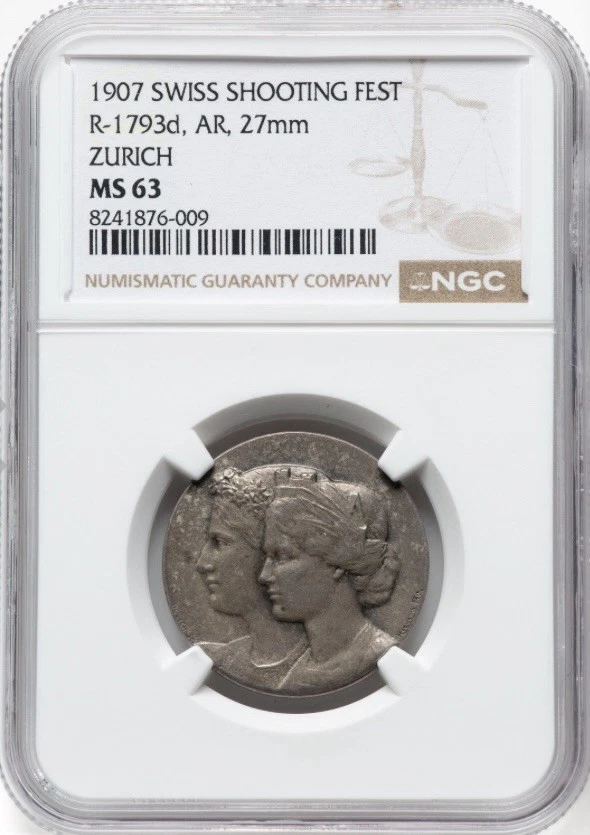 Switzerland 1907 AD, Swiss Shooting Zurich Festival, SILVER Coin R-1793 NGC MS63 - Image 2 of 4