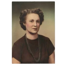Vintage Photo Color Hand Tinted 1940s Woman Portrait Elegant Hair Long Necklace