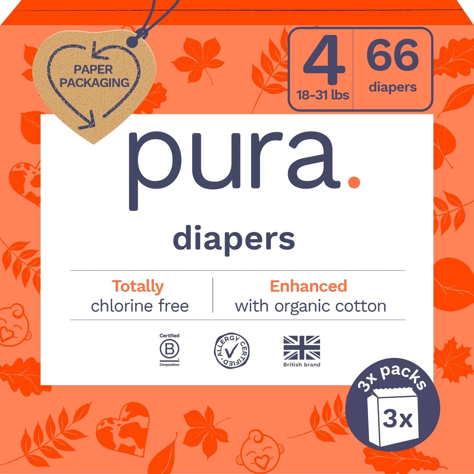 Eco-Friendly Size 4 Diapers (18-31lbs) | Hypoallergenic, Soft Cotton, 12-Hour
