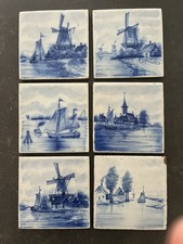 COLLECTION OF 6 x. VINTAGE DUTCH  TILES, FEATURING BOATS  & WINDMILLS. UNUSED.