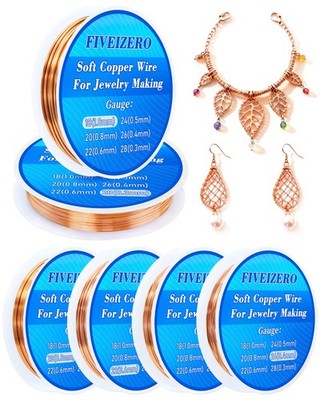FIVEIZERO 6 Rolls 6 Size Jewelry Making 18/20/22/24/26/28 Gauge, Copper