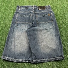 VTG Southpole Brown Tab Denim Jean Shorts Mens 32x13" Blue Baggy No Button Y2K