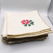 Juego De Colección De 6 Servilletas Florales Bordadas Oro Blanco Bordado Mantel Punto De Cruz