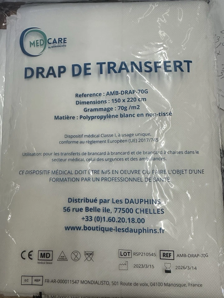 4 Draps de transfert MEDCARE AMB-DRAP-70-G à usage unique 70 gr/m² - Photo 1/1