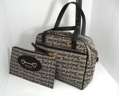 Juicy Couture Status Black Satchel & Clutch Set With Black Faux Leather Handles
