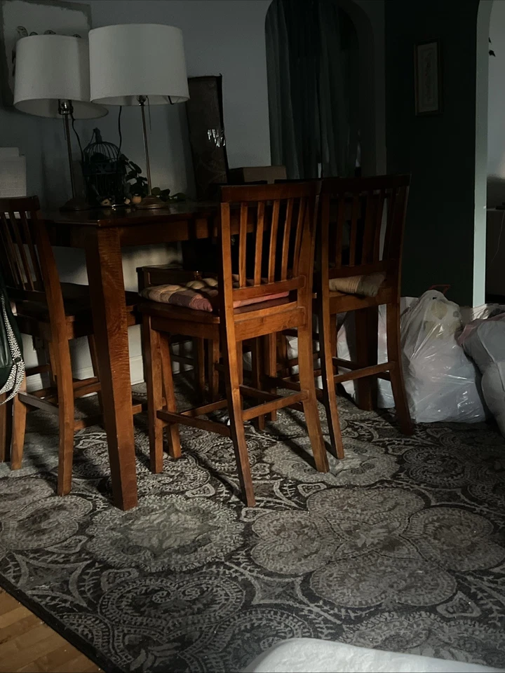 5pc dining set Parfait square table with 4 Avon wood seat chairs in saddle brown - Image 2 of 2
