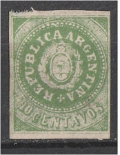 ARGENTINE  !  Timbre ancien NEUF de 1862 n°6c vert foncé sans accent sur le U